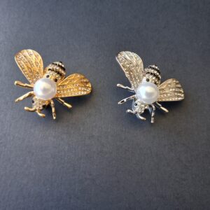 Bubble Bee Brooch Pin with Large Imitation Pearl and Sparkly Gems
