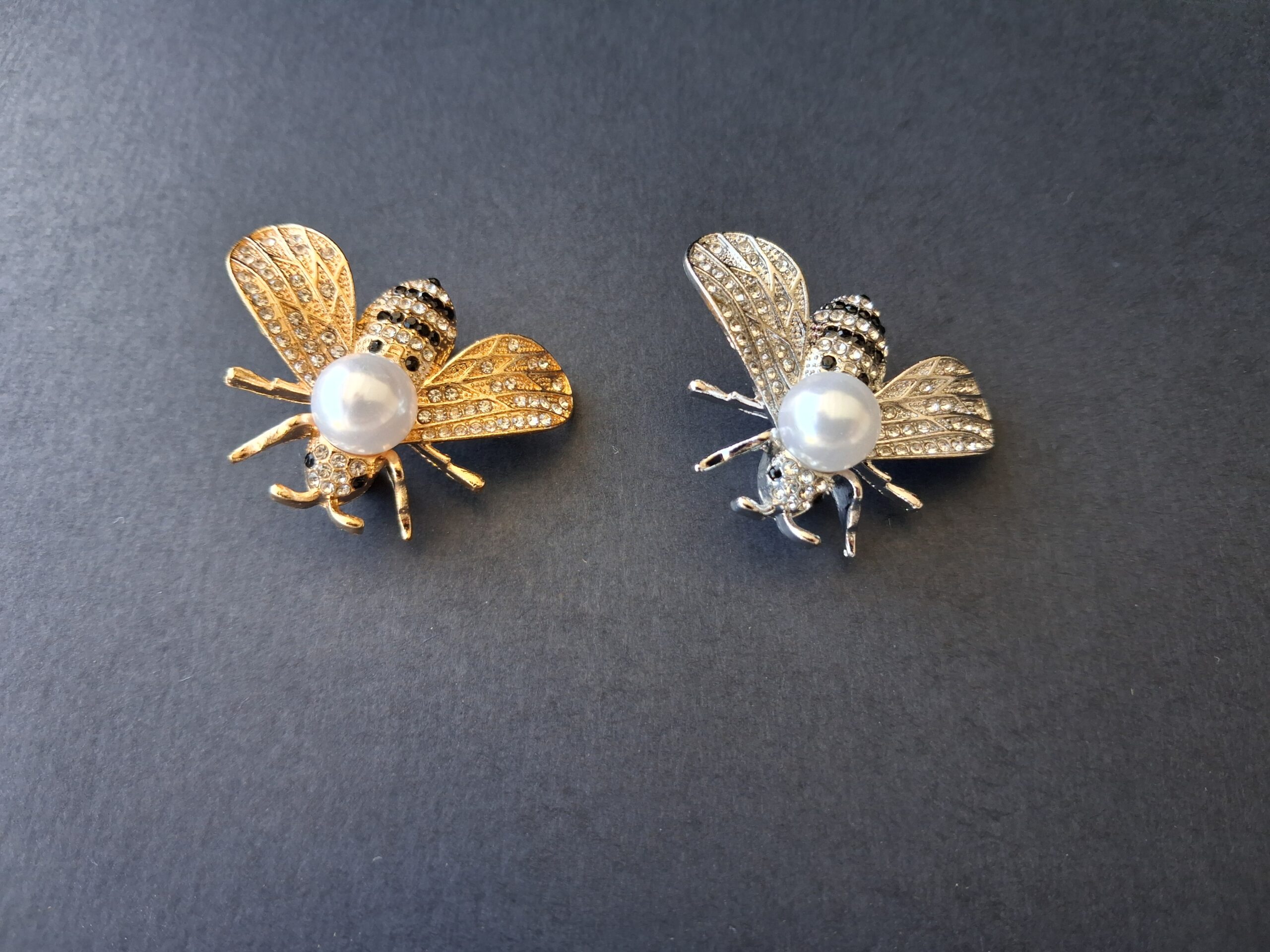 Bubble Bee Brooch Pin with Large Imitation Pearl and Sparkly Gems