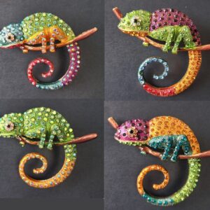 Gecko Lizard Brooch Pins Gems, Colorful enameling 2.75" Wide