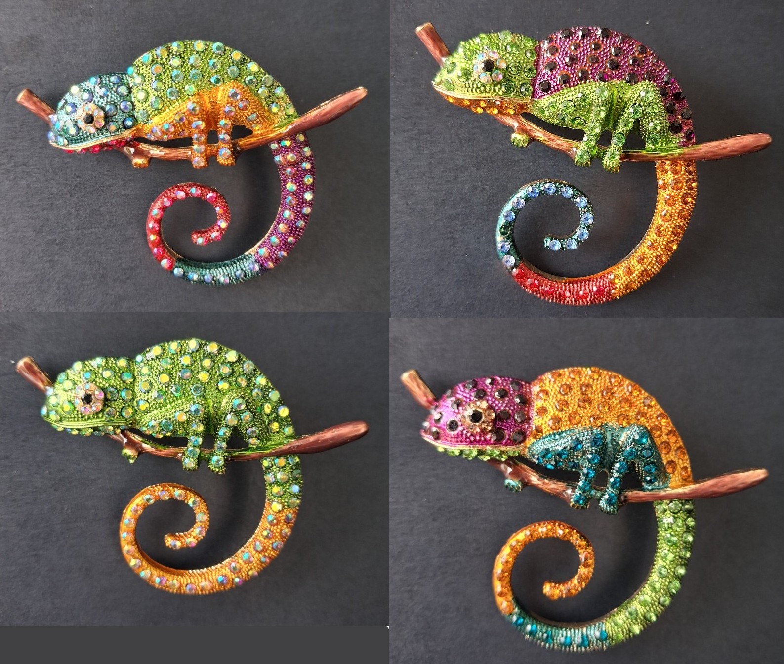 Gecko Lizard Brooch Pins Gems, Colorful enameling 2.75" Wide