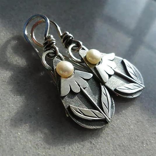 Vintage Look Flower Dangle Earrings with Imitation Pearl Women's Jewelry - Image 2