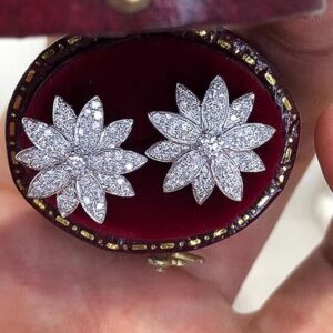 Flower Shaped Stud Earrings with Cubic Zirconia Women's Jewelry