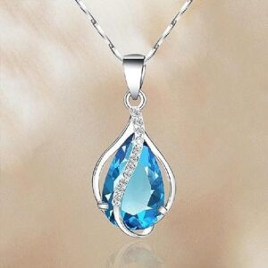 Cubic Zirconia Blue Drop Pendant with 18" Necklace Women's Jewelry