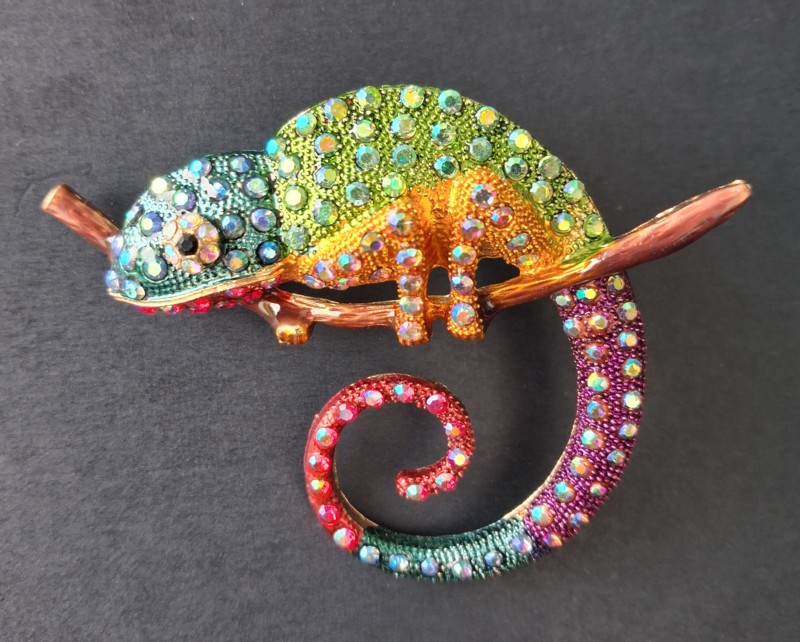 Gecko Lizard Brooch Pins Gems, Colorful enameling 2.75" Wide - Image 5