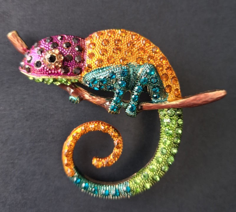 Gecko Lizard Brooch Pins Gems, Colorful enameling 2.75" Wide - Image 2